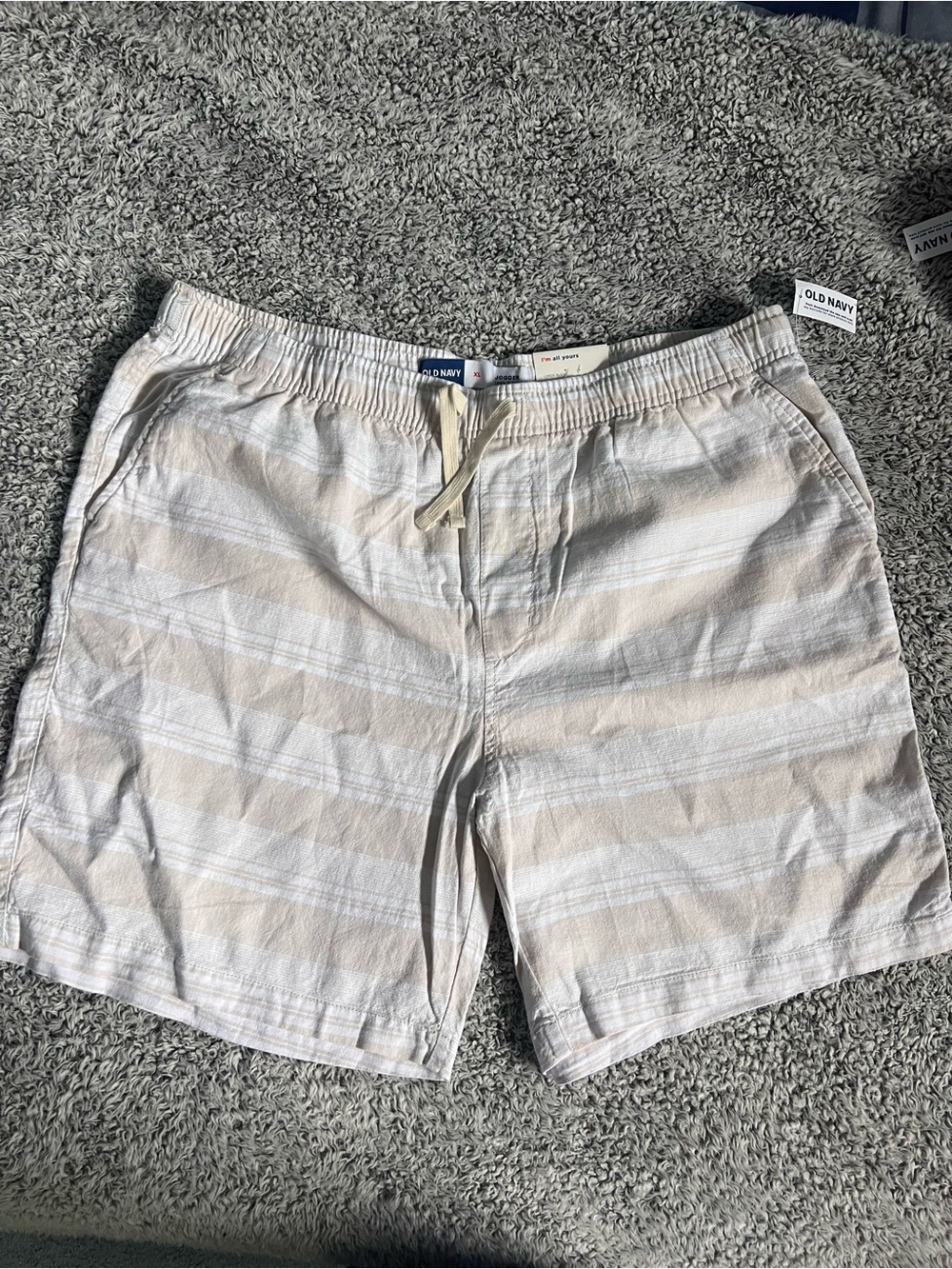 Old Navy Linen-Blend Jogger Shorts in Beige and White Stripes